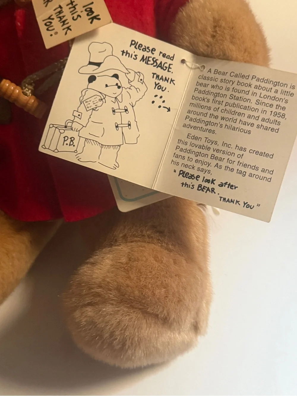 Classic Paddington Red-Coat Bear Plush with Blue Hat